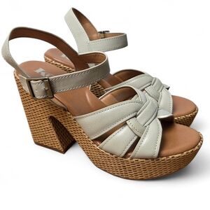 Korks Dee Platform Block Heel Sandals Woven Espadrille Neutral Size 9